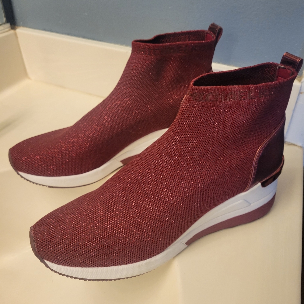 Gently used Michael Kors Red Skyler Knitted Sneaker Booties Size 10